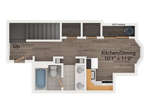 Floor plan for 2 beds, 1 bath, 750 sqft